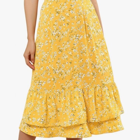 Allegra K Midi Ruffle Floral Skirt - Picture 1 of 8